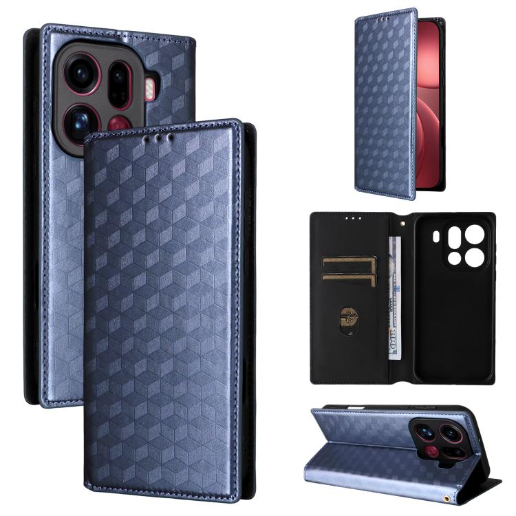 

For OPPO Find X9 Pro Cubic Grid Texture Flip Leather Phone Case(Blue)