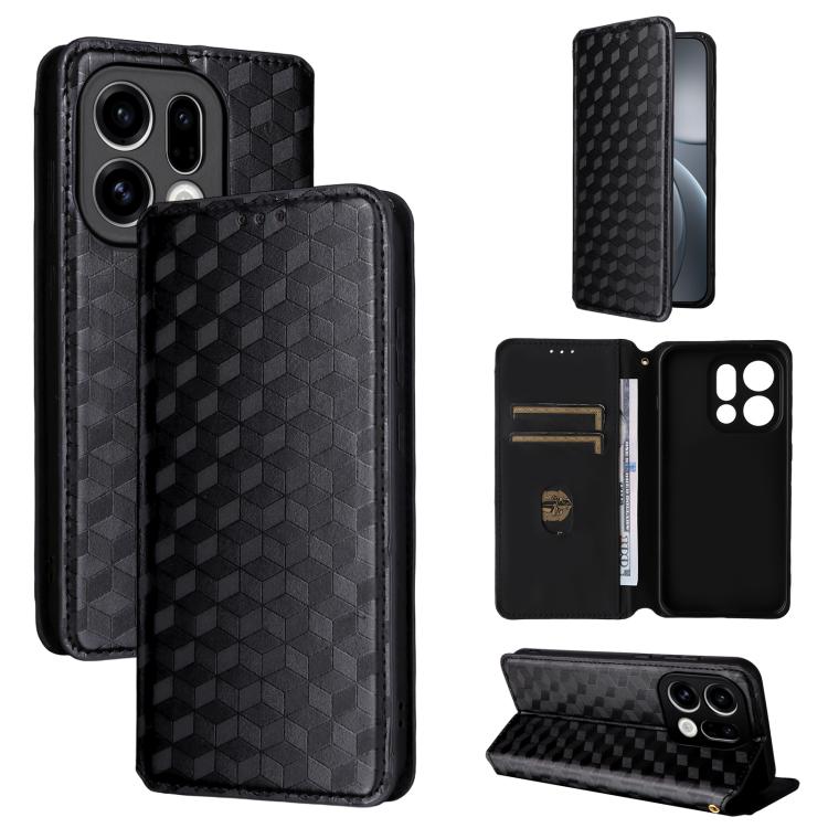 

For OPPO Find X9 Cubic Grid Texture Flip Leather Phone Case(Black)