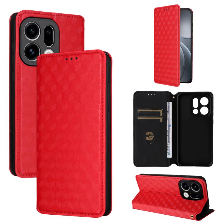 

For OPPO Find X9 Cubic Grid Texture Flip Leather Phone Case(Red)