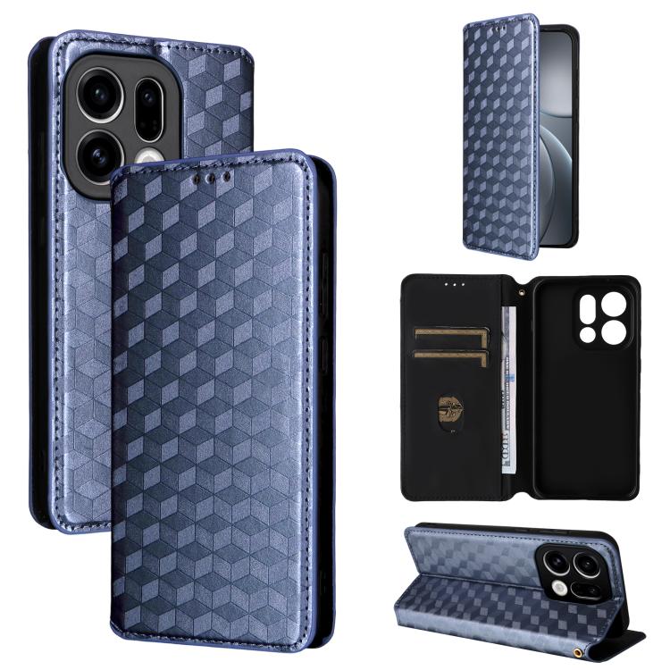 For OPPO Find X9 Cubic Grid Texture Flip Leather Phone Case(Blue)