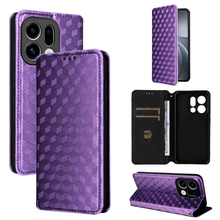 

For OPPO Find X9 Cubic Grid Texture Flip Leather Phone Case(Purple)