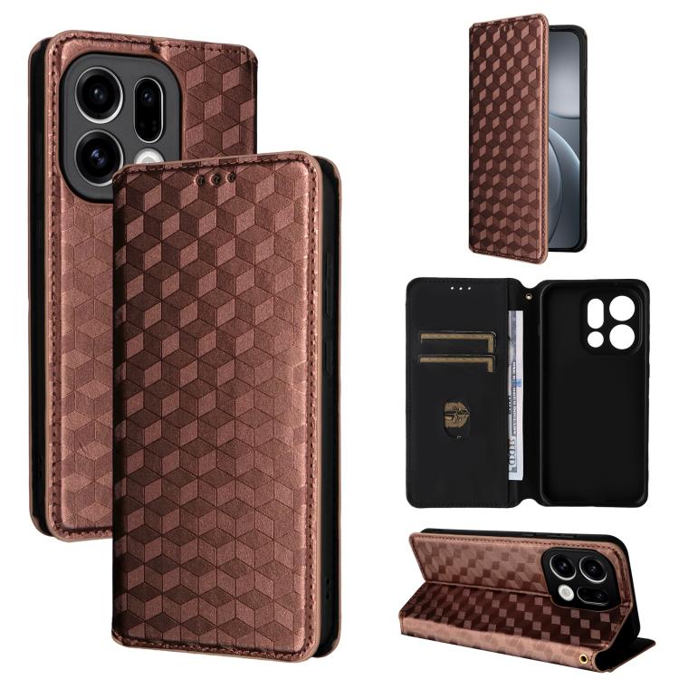 

For OPPO Find X9 Cubic Grid Texture Flip Leather Phone Case(Brown)