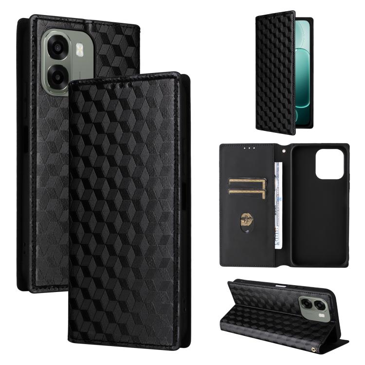 

For OPPO A6X 4G / 5G / A6 5G Global Cubic Grid Texture Flip Leather Phone Case(Black)