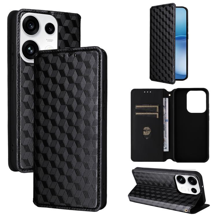 For OPPO Reno16 F 5G / Reno16 FS 5G Cubic Grid Texture Flip Leather Phone Case(Black) — купить у Sunsky-online WW