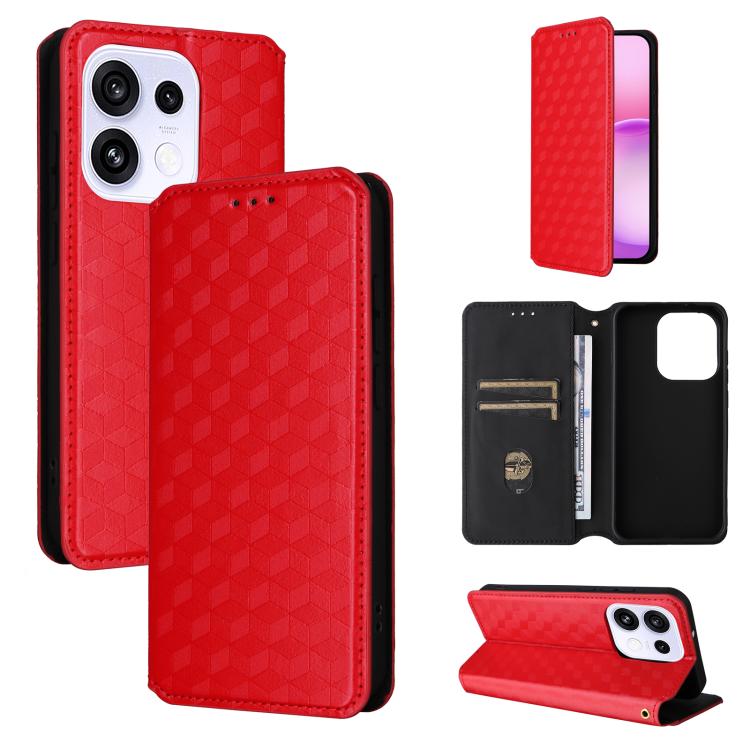 For OPPO Reno16 5G / Reno16 Pro 5G Global Cubic Grid Texture Flip Leather Phone Case(Red)