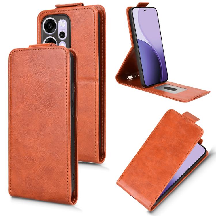 

For OPPO Reno14 Global Magnetic Vertical Flip Leather Phone Case with Buckle(Brown)