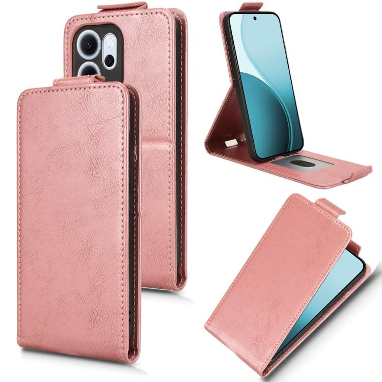 

For OPPO Reno14 F 5G Magnetic Vertical Flip Leather Phone Case with Buckle(Rose Gold)