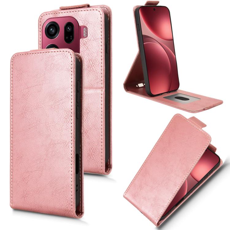 

For OPPO Find X9 Pro Magnetic Vertical Flip Leather Phone Case with Buckle(Rose Gold)