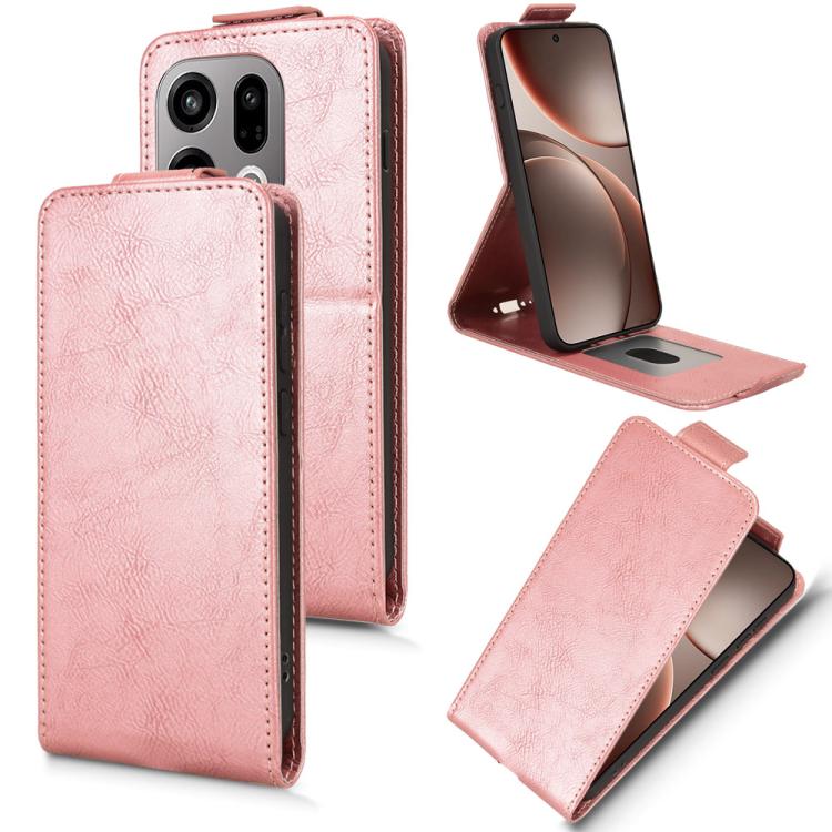 

For OPPO Find X9 Magnetic Vertical Flip Leather Phone Case with Buckle(Rose Gold)