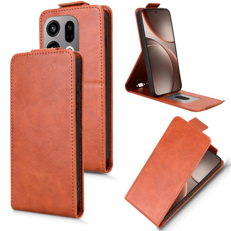 

For OPPO Find X9 Magnetic Vertical Flip Leather Phone Case with Buckle(Brown)