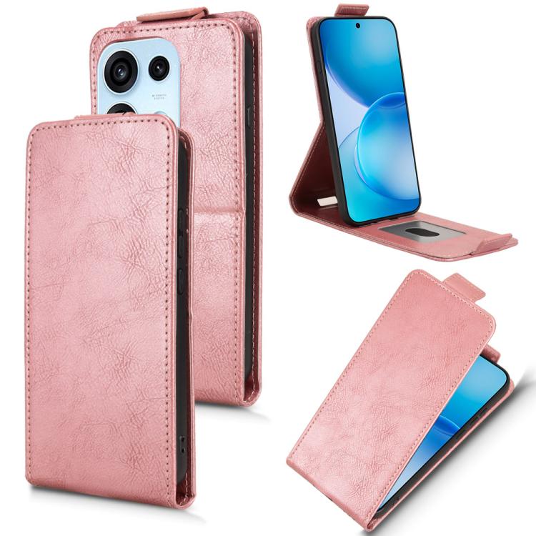 For OPPO Reno16 Pro 5G / Reno16 5G Global Magnetic Vertical Flip Leather Phone Case with Buckle(Rose Gold)