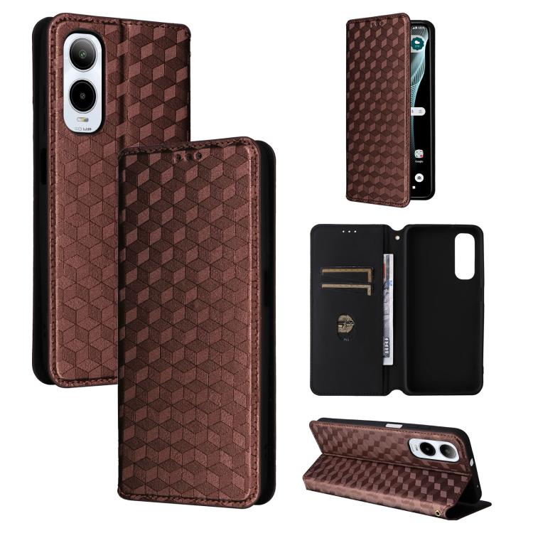 For Cricket Icon 6 Cubic Grid Texture Flip Leather Phone Case(Brown) For Cricket Icon 6 Cubic Grid Texture Flip Leather Phone Case(Brown)