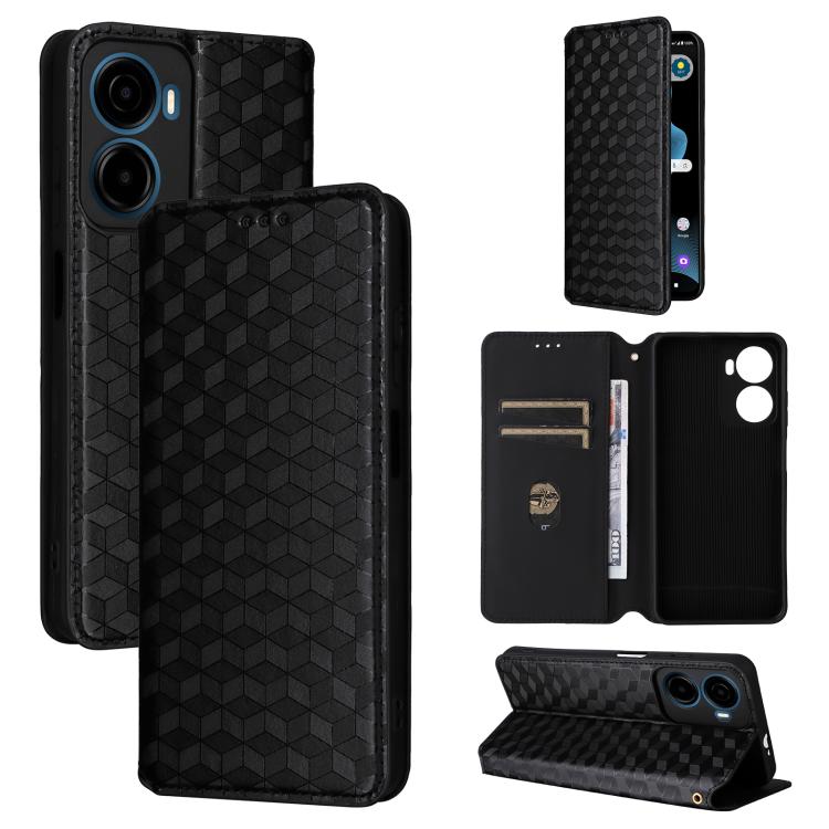 

For Cricket Magic 2 5G Cubic Grid Texture Flip Leather Phone Case(Black)