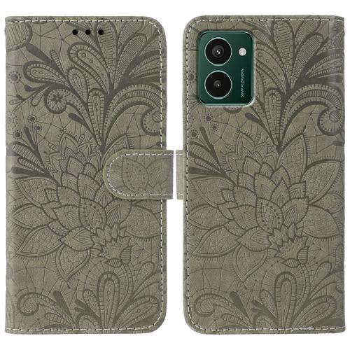

For HMD Pulse Pro Lace Flower Embossing Flip Leather Phone Case(Grey)