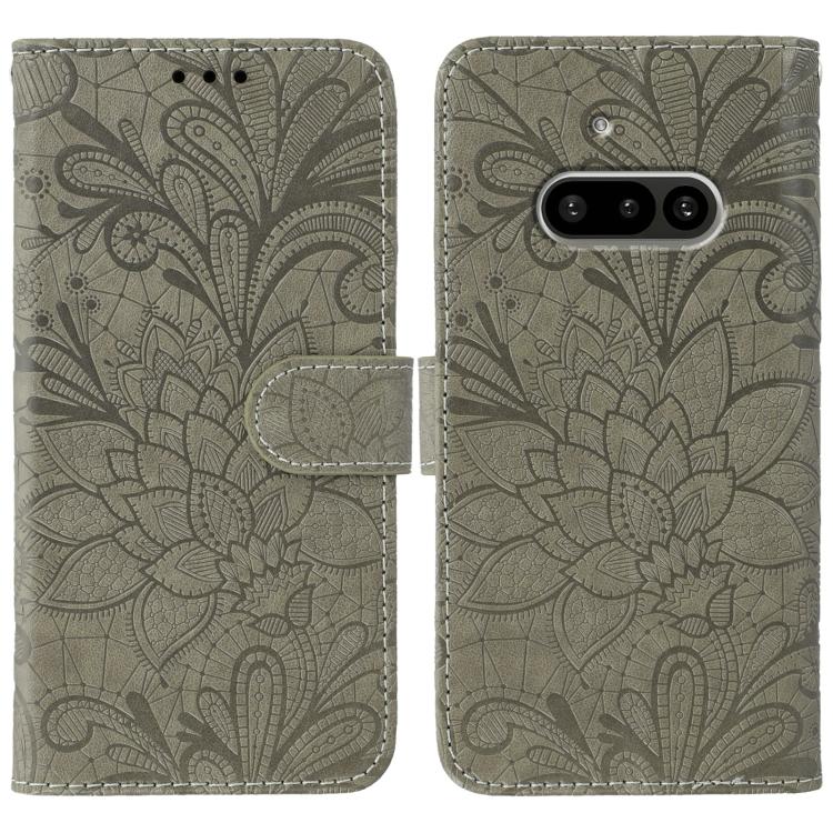 

For Nothing Phone 3a Lace Flower Embossing Flip Leather Phone Case(Grey)