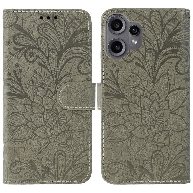 

For Nothing CMF Phone 2 Pro Lace Flower Embossing Flip Leather Phone Case(Grey)