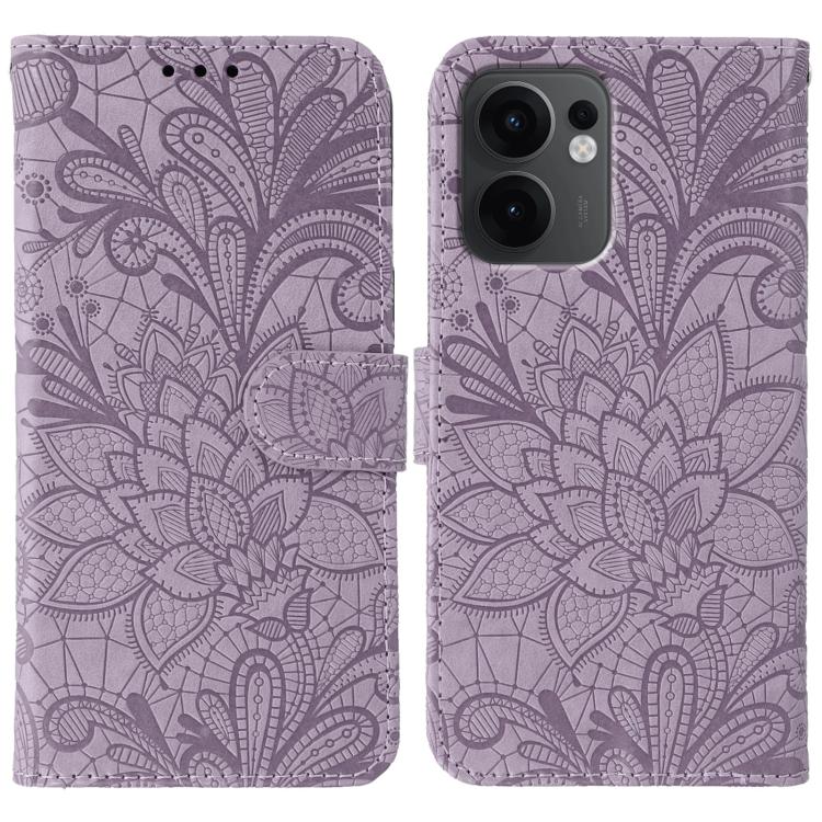 

For OPPO Reno13 F 4G Global / 5G Global Lace Flower Embossing Flip Leather Phone Case(Purple)