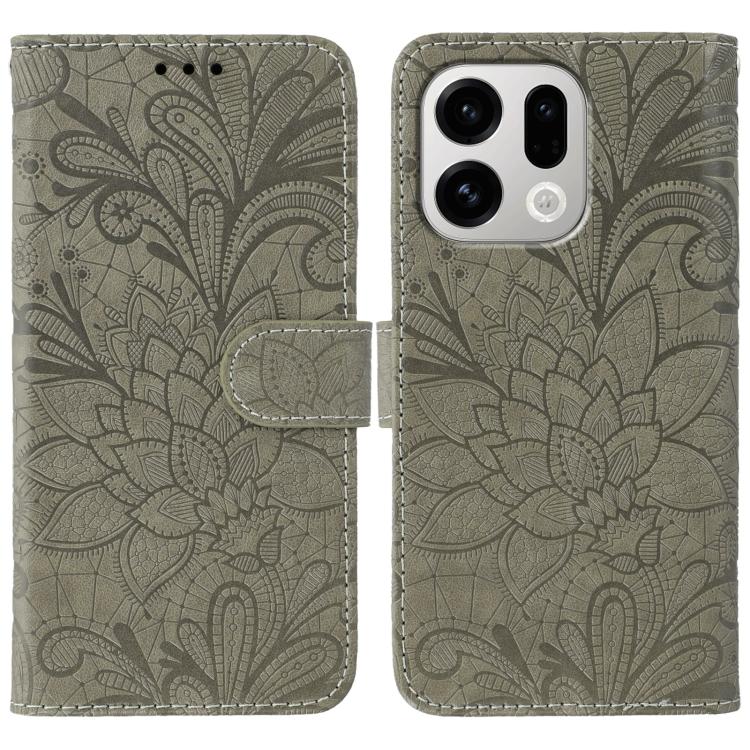 

For OPPO Find X9 Lace Flower Embossing Flip Leather Phone Case(Grey)