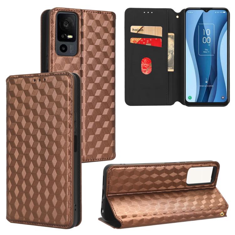 

For TCL 40 XL Cubic Grid Texture Flip Leather Phone Case(Brown)