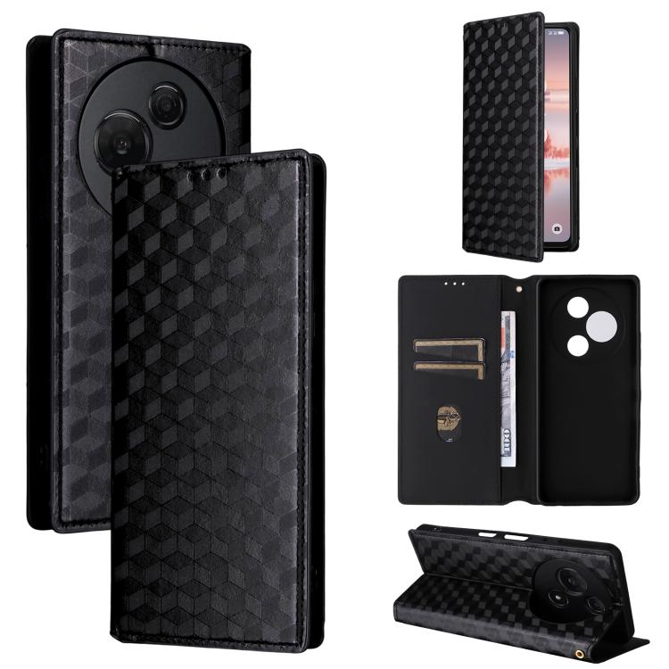 

For TCL 60 NxtPaper Cubic Grid Texture Flip Leather Phone Case(Black)