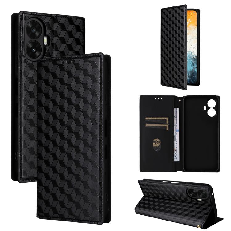 For TCL K70 NxtPaper 5G Cubic Grid Texture Flip Leather Phone Case(Black)