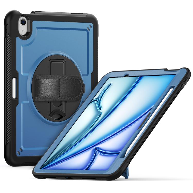 

For iPad Air 11 2025 / 2024 Honeycomb Hand Grip Turntable Stand Tablet Case(Navy Blue)