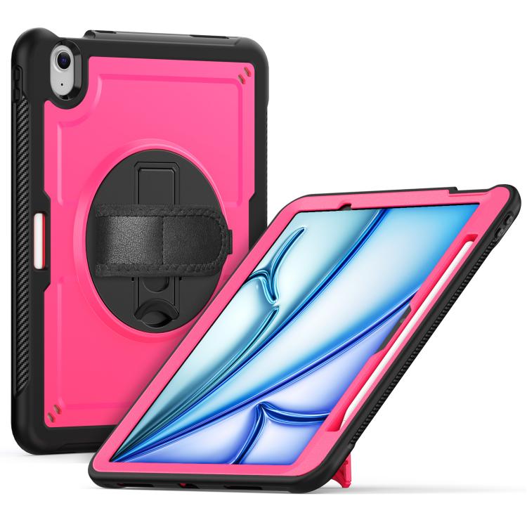 

For iPad Air 11 2025 / 2024 Honeycomb Hand Grip Turntable Stand Tablet Case(Rose Red)