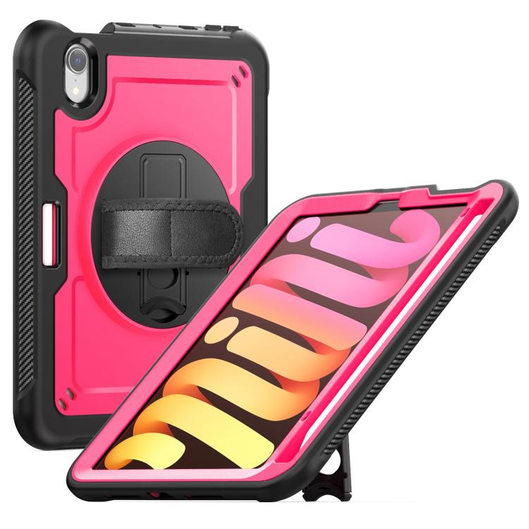 

For iPad mini 2024 / mini 6 Honeycomb Hand Grip Turntable Stand Tablet Case(Rose Red)