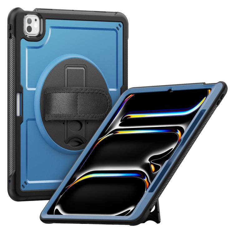 

For iPad Pro 13 2024 Honeycomb Hand Grip Turntable Stand Tablet Case(Navy Blue)
