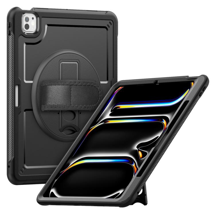

For iPad Pro 13 2024 Honeycomb Hand Grip Turntable Stand Tablet Case(Black)