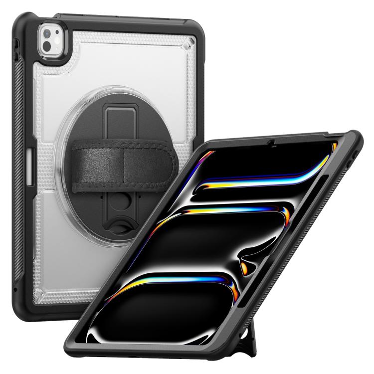

For iPad Pro 13 2024 Honeycomb Hand Grip Turntable Stand Tablet Case(Transparent)
