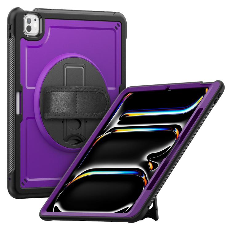 

For iPad Pro 13 2024 Honeycomb Hand Grip Turntable Stand Tablet Case(Purple)