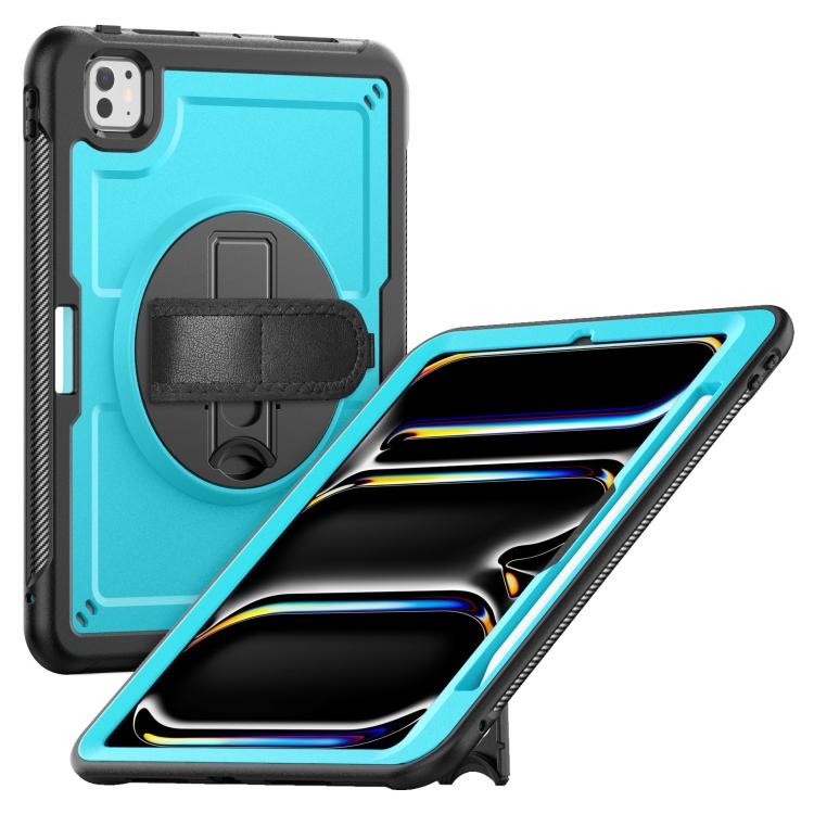 

For iPad Pro 11 2024 Honeycomb Hand Grip Turntable Stand Tablet Case(Light Blue)