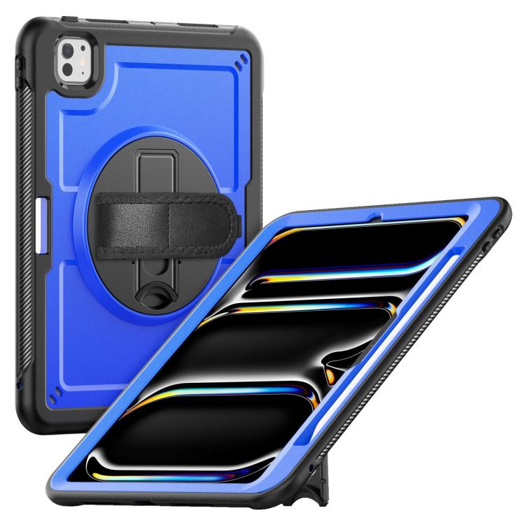 

For iPad Pro 11 2024 Honeycomb Hand Grip Turntable Stand Tablet Case(Dark Blue)