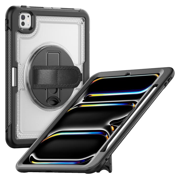 

For iPad Pro 11 2024 Honeycomb Hand Grip Turntable Stand Tablet Case(Transparent)