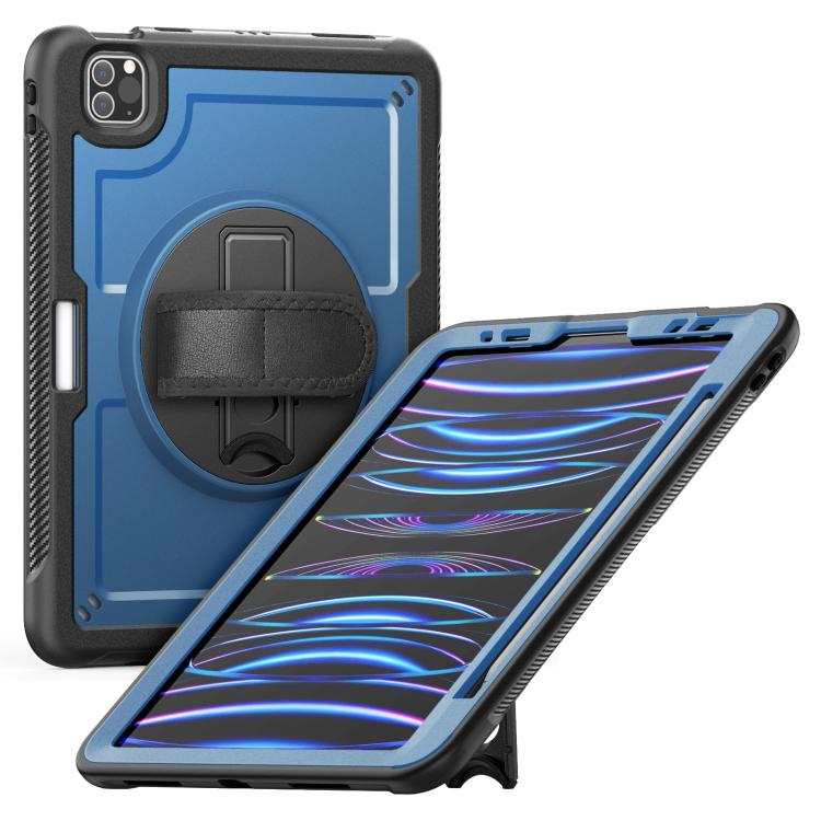

For iPad Air 2022 10.9 / Pro 11 2022 Honeycomb Hand Grip Turntable Stand Tablet Case(Navy Blue)