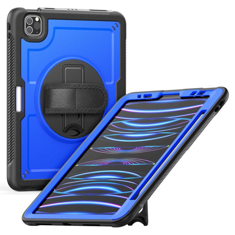 

For iPad Air 2022 10.9 / Pro 11 2022 Honeycomb Hand Grip Turntable Stand Tablet Case(Dark Blue)
