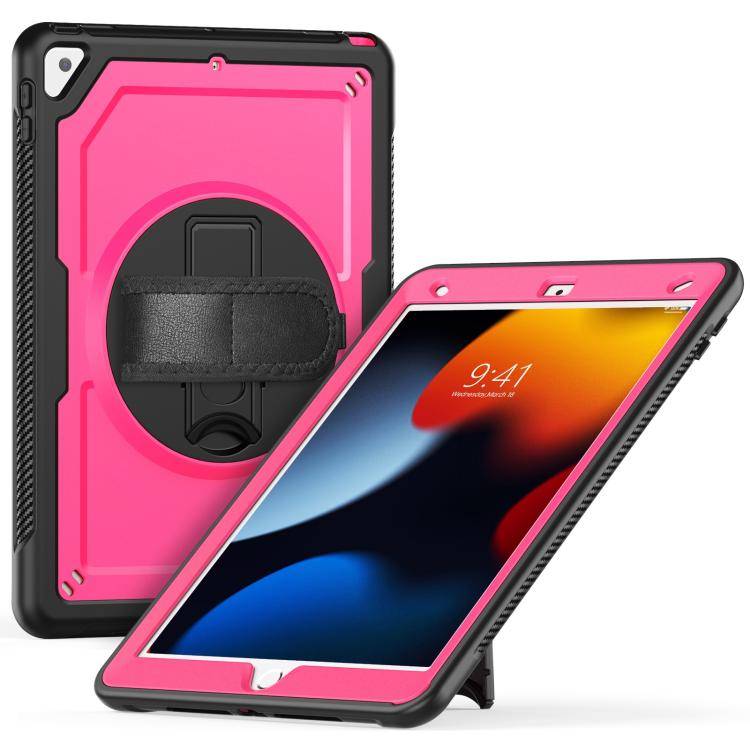 

For iPad 10.2 2021 / 2020 / 10.5 2019 Honeycomb Hand Grip Turntable Stand Tablet Case(Rose Red)