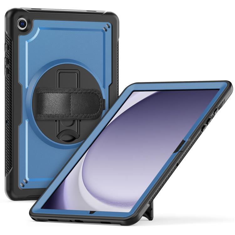 

For Samsung Galaxy Tab A9+ Honeycomb Hand Grip Turntable Stand Tablet Case(Navy Blue)