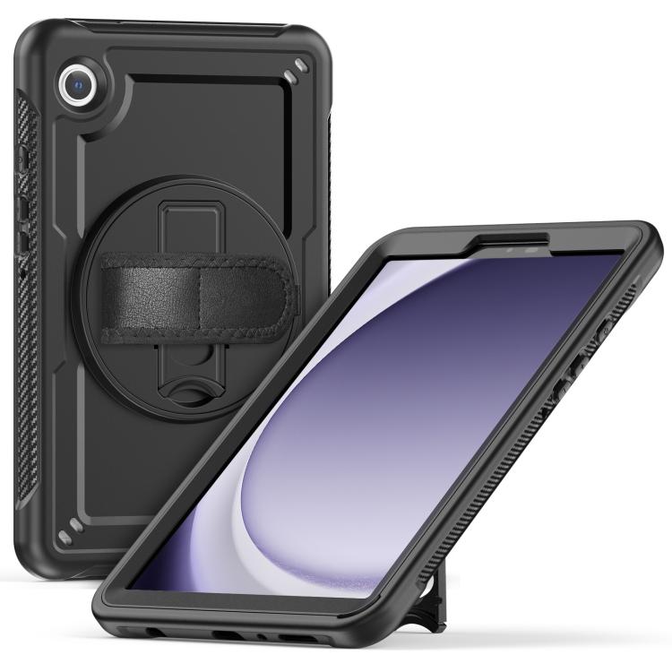 

For Samsung Galaxy Tab A9 Honeycomb Hand Grip Turntable Stand Tablet Case(Black)