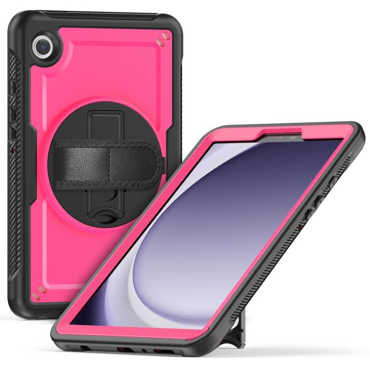 

For Samsung Galaxy Tab A9 Honeycomb Hand Grip Turntable Stand Tablet Case(Rose Red)