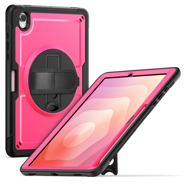 

For Samsung Galaxy Tab S10 Lite / S9 FE Honeycomb Hand Grip Turntable Stand Tablet Case(Rose Red)