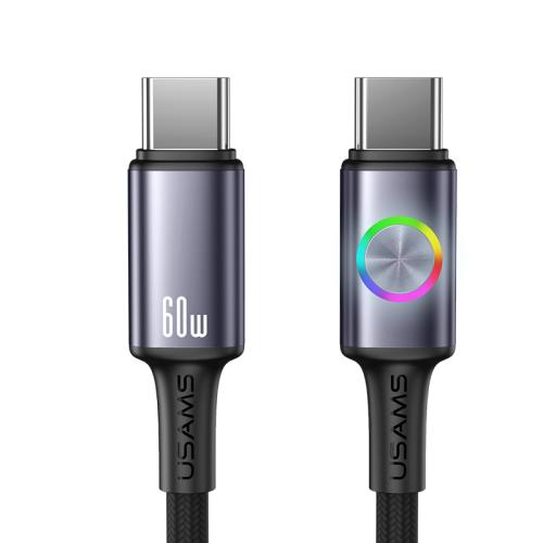 

USAMS SJ752 60W Type-C to Type-C Aluminum Alloy Data Cable with Colorful Light, Length: 1.2m(Gunmetal)