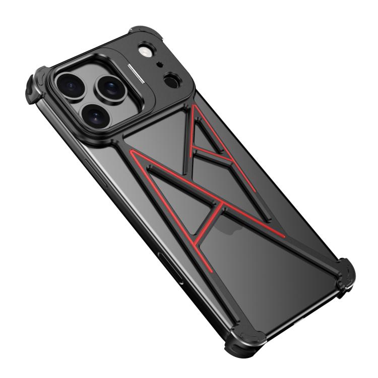 

For iPhone 17 Pro Max Four Corner Shockproof Lens Bracket Hollow Metal Phone Case(Black)