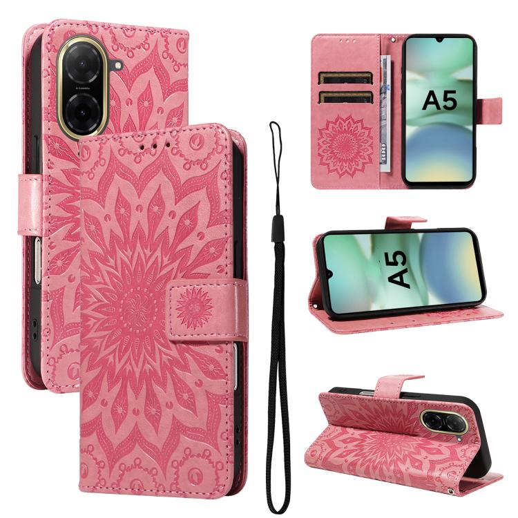 

For Redmi A5 4G 173.3mm Embossed Sunflower Pattern Flip Leather Phone Case(Pink)