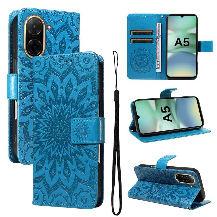 

For Redmi A5 4G 173.3mm Embossed Sunflower Pattern Flip Leather Phone Case(Blue)