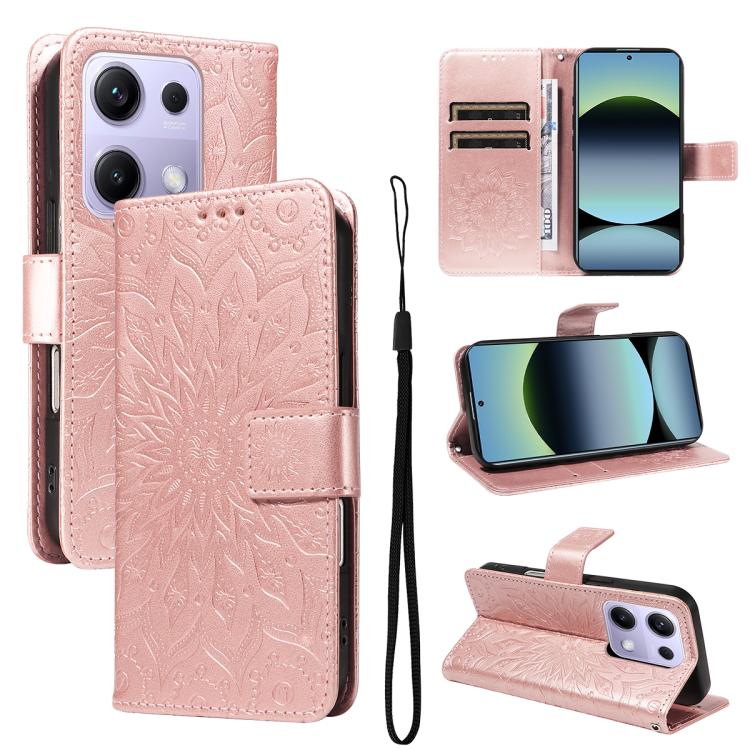 

For Redmi Note 14S 4G / Note 13 Pro 4G Embossed Sunflower Pattern Flip Leather Phone Case(Rose Gold)