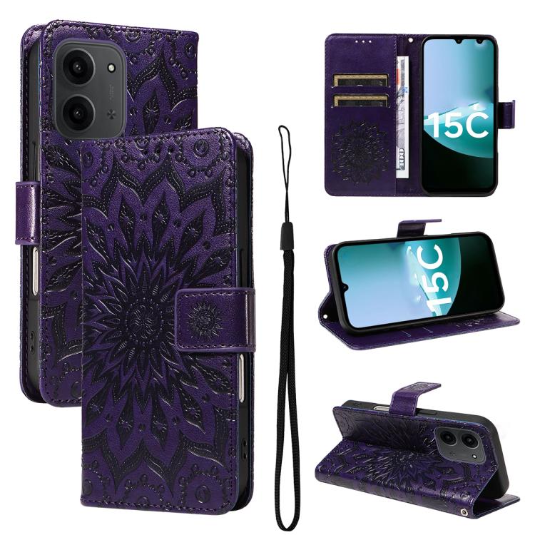 

For Redmi 15C 5G / 4G Global 171mm Embossed Sunflower Pattern Flip Leather Phone Case(Purple)