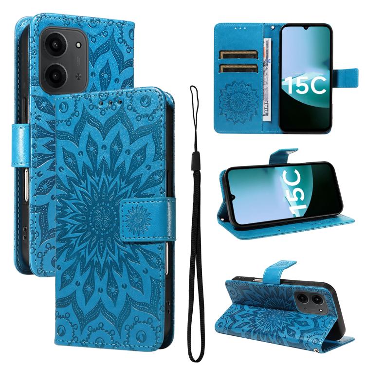 

For Redmi 15C 5G / 4G Global 171mm Embossed Sunflower Pattern Flip Leather Phone Case(Blue)