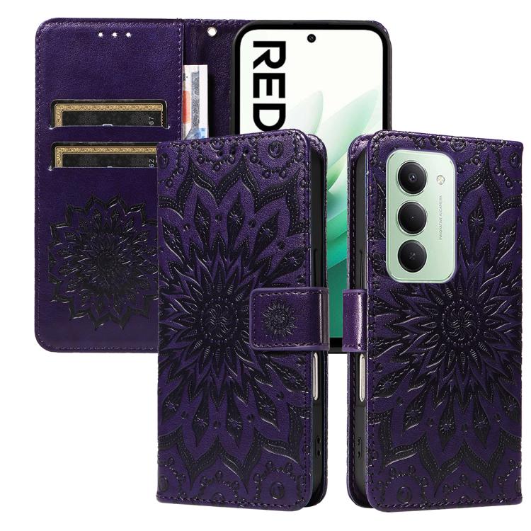 

For Redmi 15 5G Global / 15 4G SEA 169.5mm Embossed Sunflower Pattern Flip Leather Phone Case(Purple)